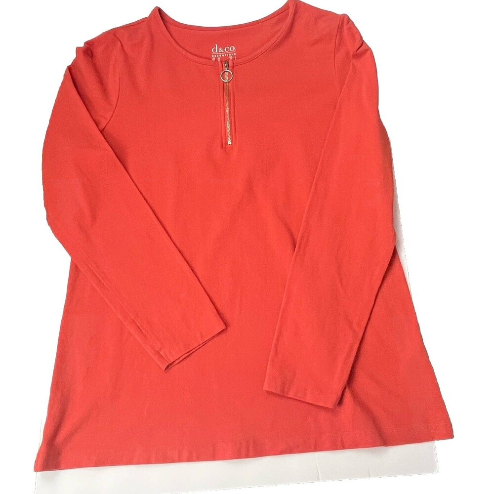 D & Co Essential Top Long Sleeve T Shirt Ring Pull 1/4 Zip Stretch Cotton Medium